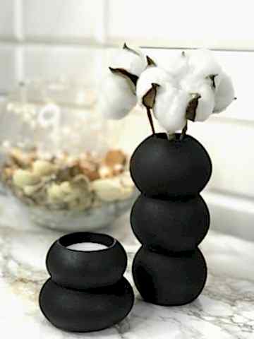 Tealight Mumluk Ve Vazo Seti 2'li Set Hediyelik Siyah