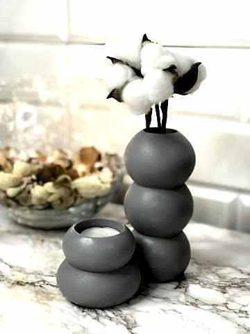Tealight Mumluk Ve Vazo Seti 2'li Set Hediyelik Gri