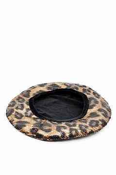 Leopar Desen Ressam Bere Trend Şapka French Beret